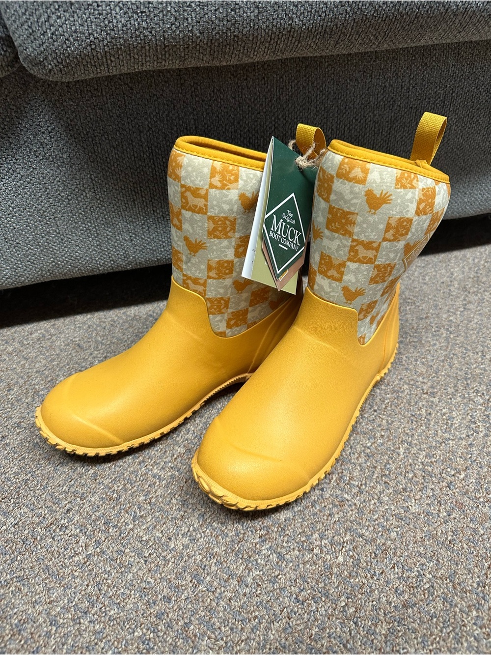 The Muck Boot Company Women's Yellow Checker-Pattern Rain Boots
